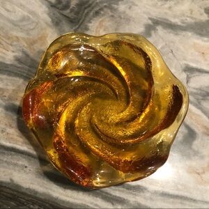 Vintage Fenton Amber Art Glass Swirl Trinket Dish 5”